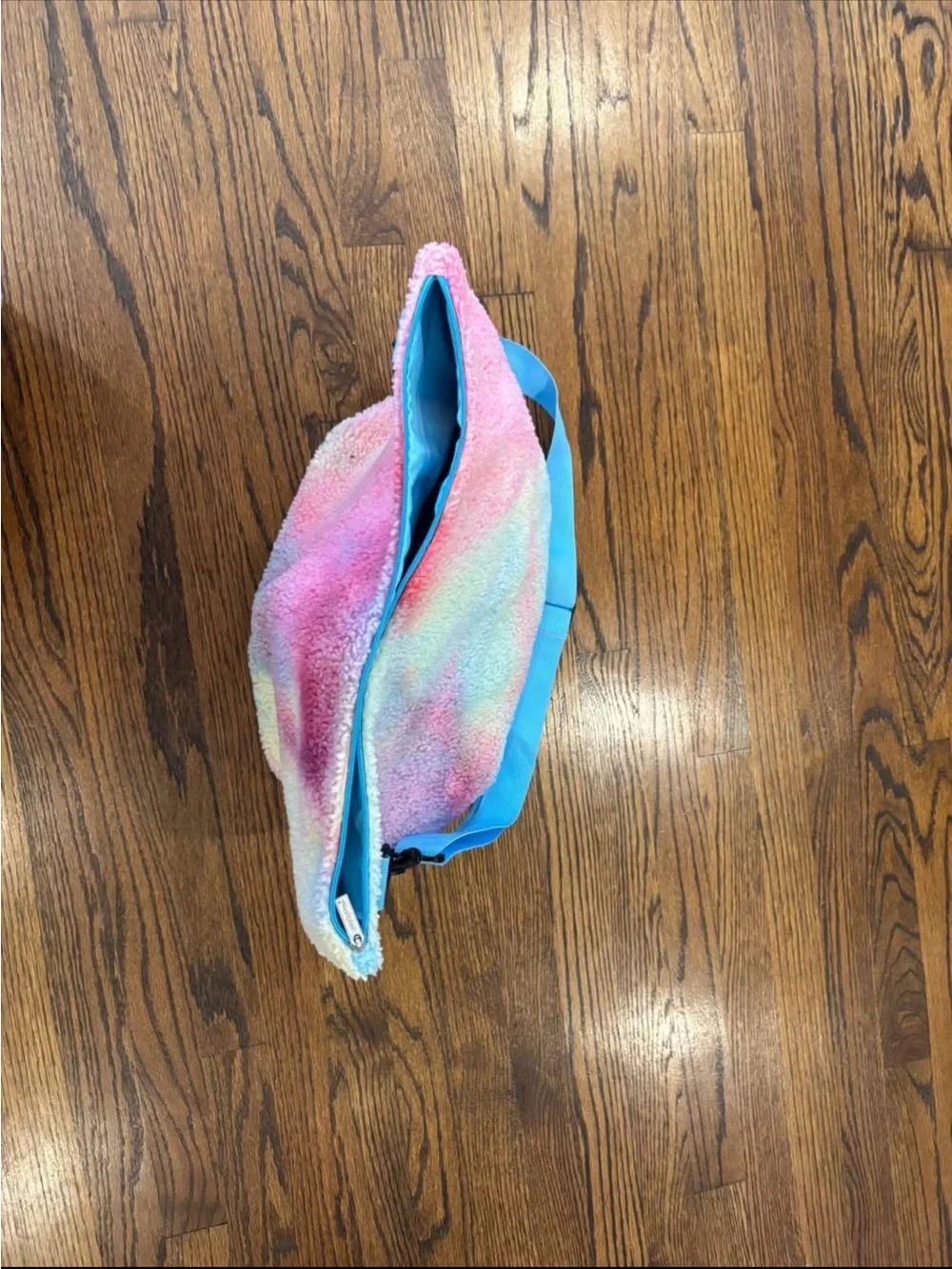 Pastel Tie-Dye Sherpa Crossbody Bag with Blue Strap